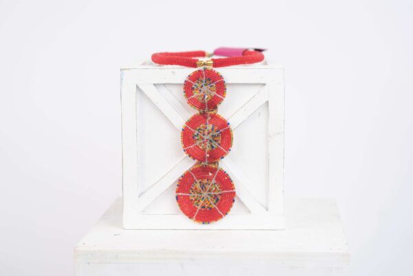 African Beaded Pendant Necklace (Red)