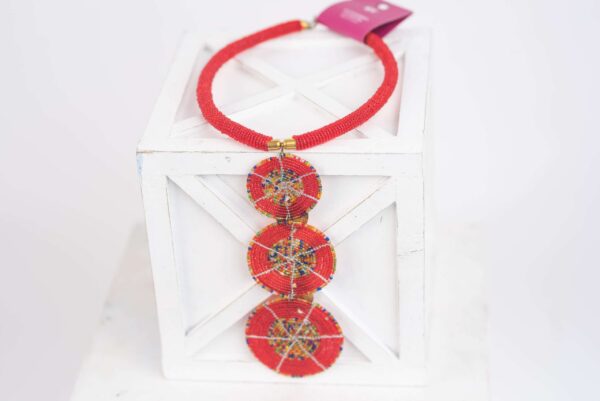 African Beaded Pendant Necklace (Red) - Image 2